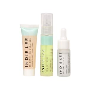 Indie Lee Discovery Kit – Brightening Cleanser, CoQ-10 Toner + Squalane Facial Oil – Skincare Regimen for Adults (3-Piece Travel Size Set)