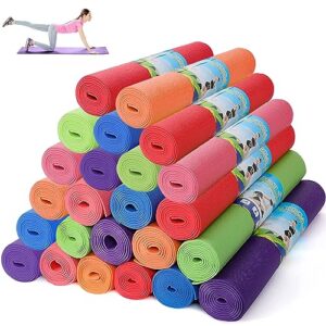 Wettarn 24 Pcs Yoga Mats Bulk – Non Slip, Lightweight Professional Colorful Exercise Mats for Yoga, Pilates, Fitness & Floor Workout(Red, Green, Dark Blue, Pink, Purple, Orange)