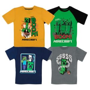 Minecraft Creeper 4 Pack Graphic T-Shirt Bundle (Green/Yellow/Black/Grey, 10/12)