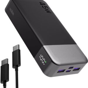 NOBIS Portable Charger, 20000mAh Power Bank, 45W Power Bank Fast Charging, Battery Pack with C to C Cable, Battery Bank with Digital Display for iPhone Android Laptop etc(Black)