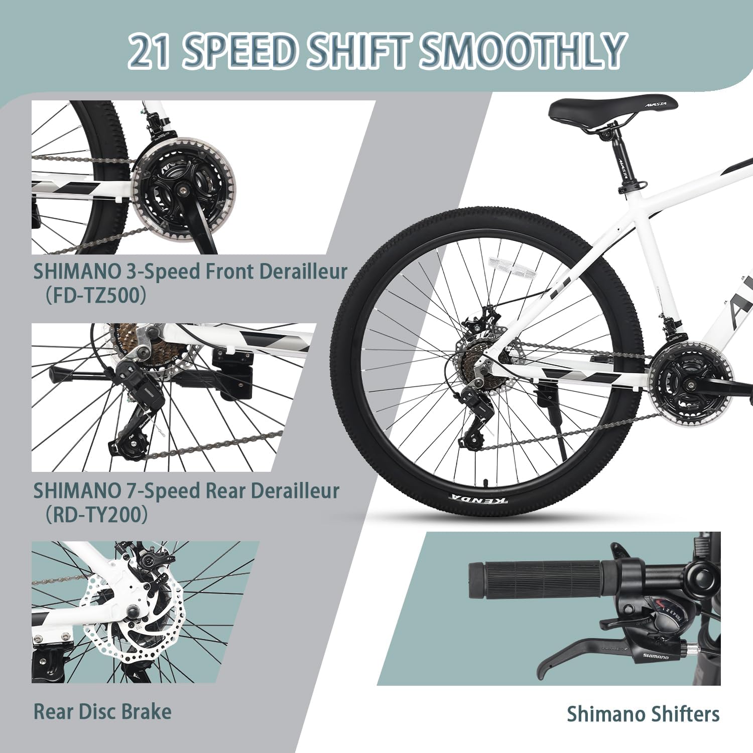 AVASTA AV300 26 27.5 inch Mountain Bike with 21-Speed,Aluminum Frame, Dual Disc Brake, Comfortable Saddle,Multiple Colors - Image 3