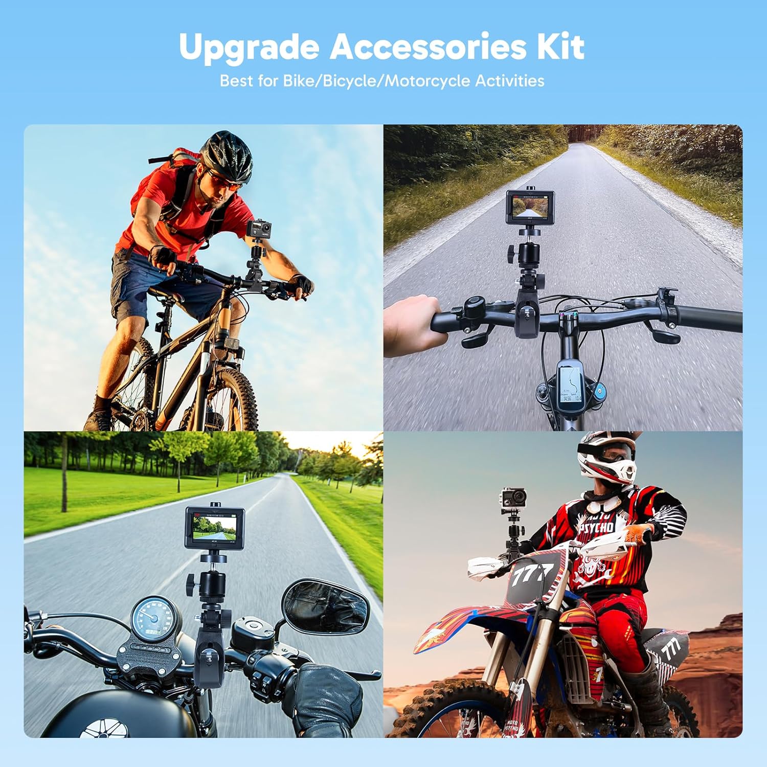 AKASO Brave 4 Action Camera 4K 30fps with 64GB MicroSD U3 Card Bicycle Helmet Accessories Kit Bundle, 20MP Ultra HD 131FT Waterproof Underwater Camera EIS WiFi Remote Control 5X Zoom Sport Cameras - Image 6