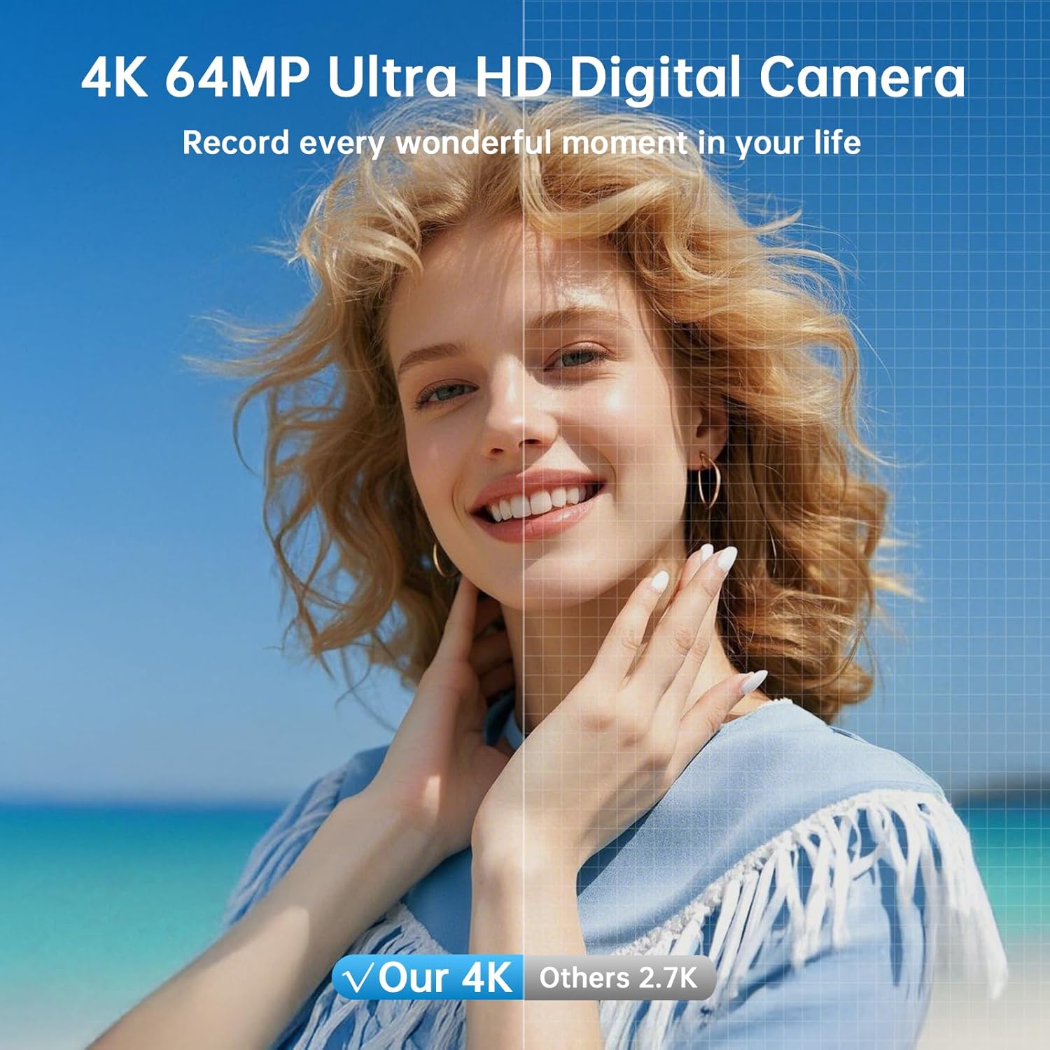 4K Digital Camera for Photography with WiFi 64MP Auto-Focus Vlogging Camera for YouTube Video 3'' 180° Flip Screen 4K Cameras 16X Zoom Anti-Shake Compact Point and Shoot Cameras with SD Card - Image 2