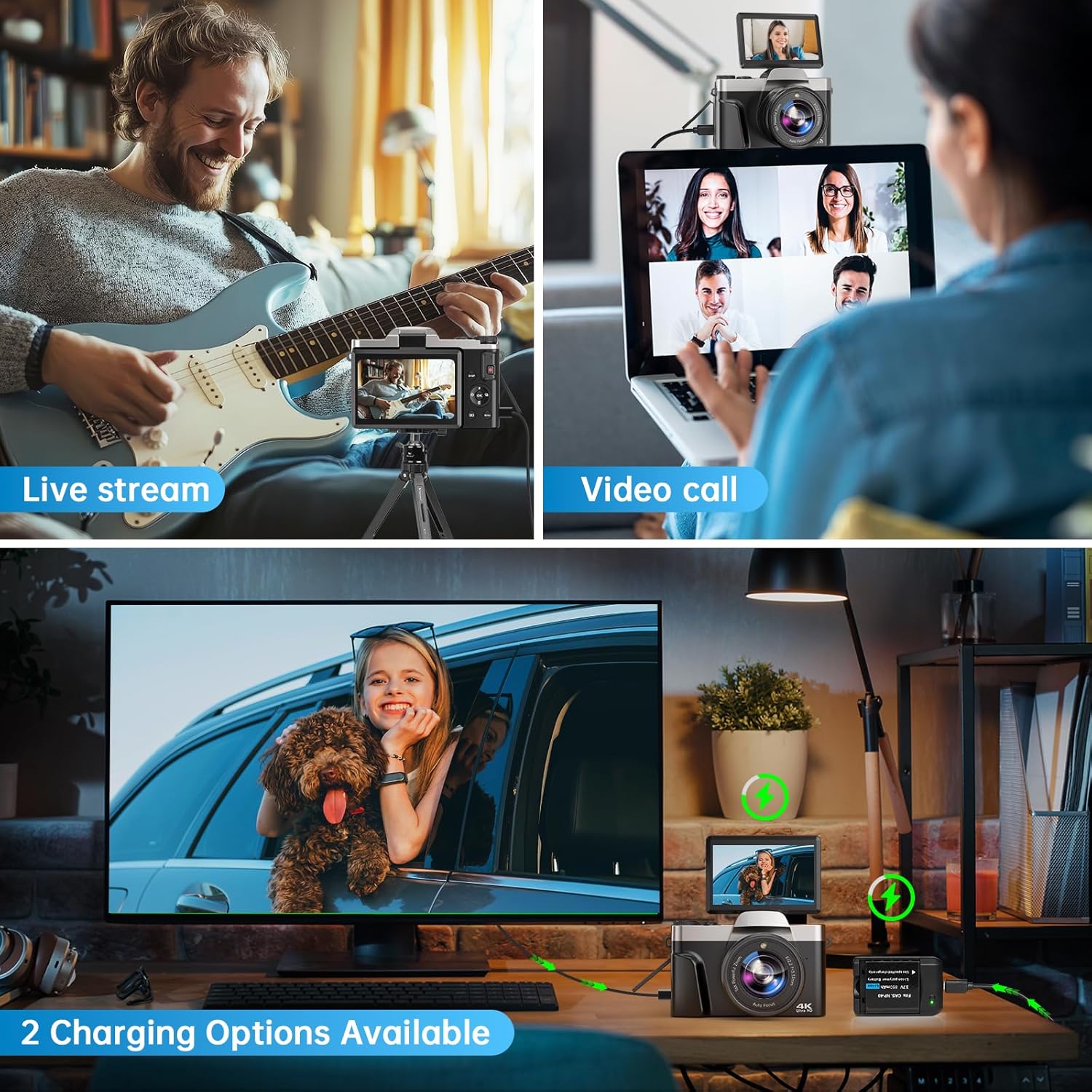 4K Digital Camera for Photography with WiFi 64MP Auto-Focus Vlogging Camera for YouTube Video 3'' 180° Flip Screen 4K Cameras 16X Zoom Anti-Shake Compact Point and Shoot Cameras with SD Card - Image 4