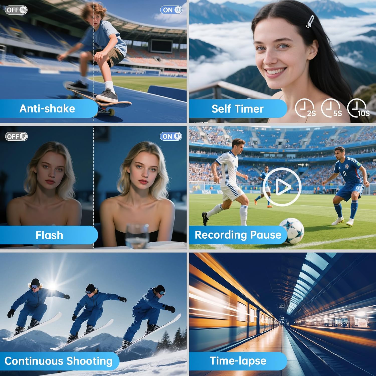 4K Digital Camera for Photography with WiFi 64MP Auto-Focus Vlogging Camera for YouTube Video 3'' 180° Flip Screen 4K Cameras 16X Zoom Anti-Shake Compact Point and Shoot Cameras with SD Card - Image 7