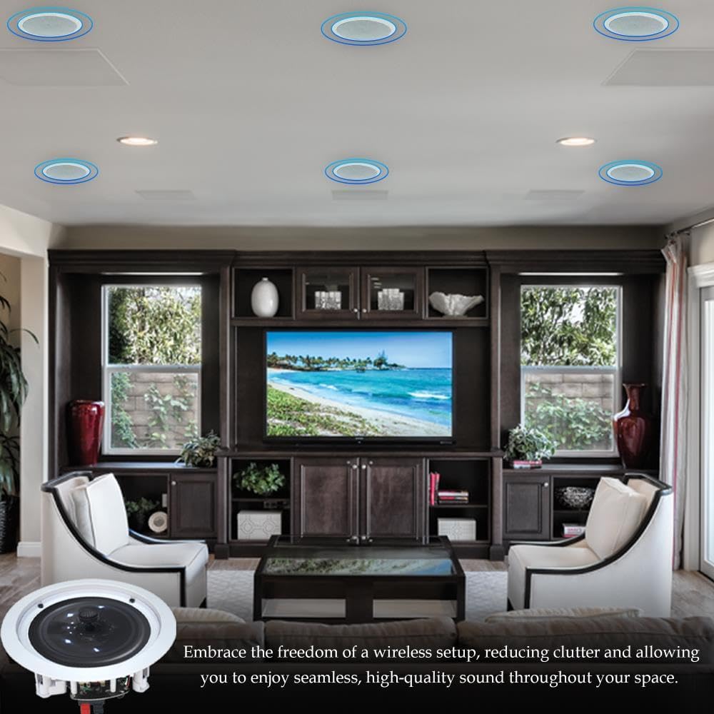 Home Theater Sound System Kit - 7.2 Channel 1500 Watts Bluetooth Amplifier w/ 6 QTY of 8" Framed Ceiling Speakers 300 W Each, 300 ft Speaker Wire & Remote for Home, Office, Restaurant by Technical Pro - Image 6