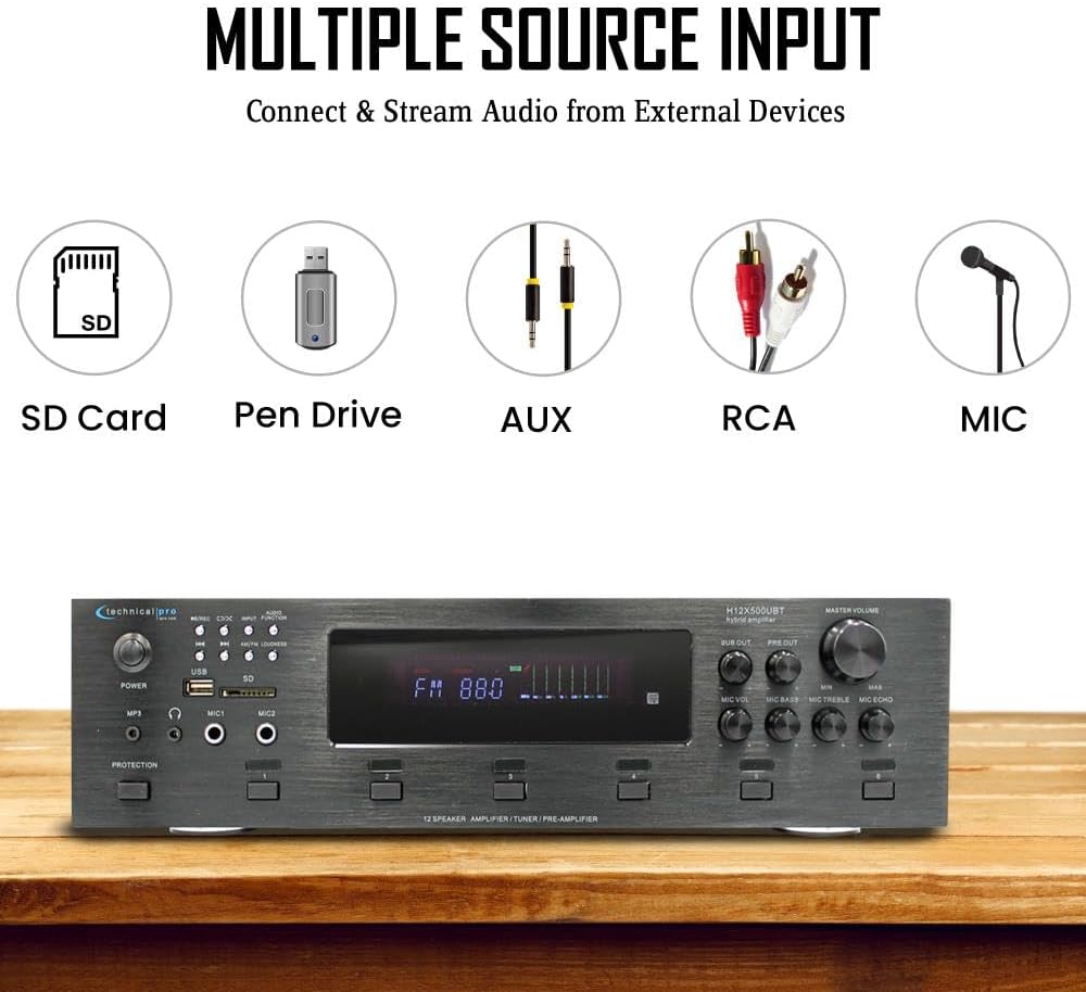 Vaiyer Home Theater System Kit, 6-Channel 6000 Watts Bluetooth Amplifier with 6.5" 8 Qty of 200 W Each in-Wall in-Ceiling Frameless Speakers & 16 Gauge 500 ft. Speaker Wire Surround Sound System - Image 6