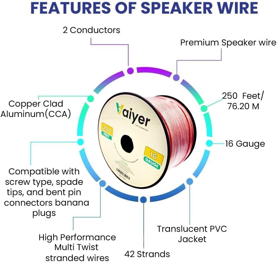 Vaiyer Framed Ceiling Speakers Kit – 8X 5.25” 175W Flush Mount Ceiling Speakers, 7.2 Channel 3500W Bluetooth Amplifier, Mic & 500ft Wire – in Ceiling Speaker System for Home Theater, Office Use - Image 5