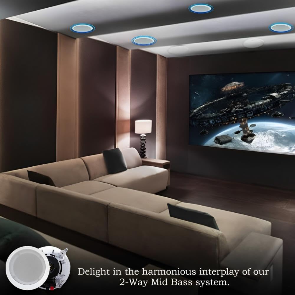 Home Stereo System Kit - 6 Channel 6000 Watts Bluetooth Amplifier w/ 6 Qty of 8” Framed Ceiling Speakers 300 W Each, 300 ft Speaker Wire & Remote for Living Room, Office, Bar by Technical Pro - Image 6