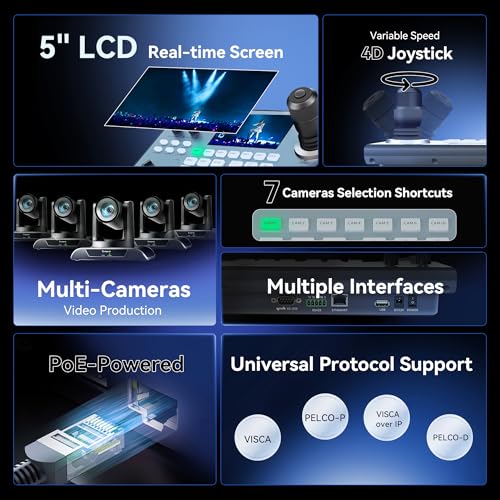 Tenveo PTZ Camera Bundle/Kits -20X 4K NDI AI Auto-Tracking PTZ Camera(3pcs) with HDMI/USB3.0/LAN(PoE), NDI PTZ Joystick Controller and 4K HDMI + SDI Video Switcher Mixer for Live Production Events - Image 5