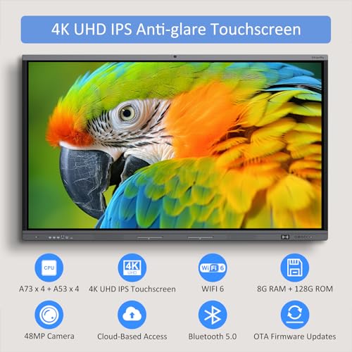 Shiarffe X5 Smart Board 65 Inch 4K Interactive Whiteboard Google EDLA-Certified All-in-One Touchscreen Digital Display Built-in 48MP Camera Mics and Speaker for Classrom Hybrid Work - Image 2
