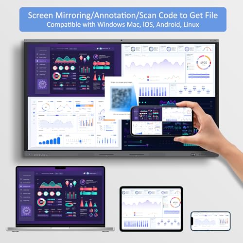 Shiarffe X5 Smart Board 65 Inch 4K Interactive Whiteboard Google EDLA-Certified All-in-One Touchscreen Digital Display Built-in 48MP Camera Mics and Speaker for Classrom Hybrid Work - Image 4