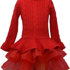 Bonnie Jean Chunky Cable Knit Sweater Dress with Tutu Skirt for Kids | Matching Sister Outfits for Infants, Toddlers, and Girls – Long Sleeve Sweater Dress for Winter, Holidays, and Concerts