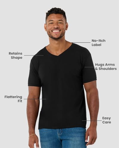 INTO THE AM V Neck T Shirts Men 6 Pack Fitted Casual Non-Branded Plain Undershirt Sleep Vneck Tshirt Multipack (Black/Charcoal/Grey/Indigo/Olive Green/White, Large) - Image 2