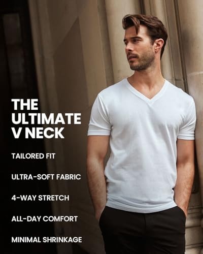 INTO THE AM V Neck T Shirts Men 6 Pack Fitted Casual Non-Branded Plain Undershirt Sleep Vneck Tshirt Multipack (Black/Charcoal/Grey/Indigo/Olive Green/White, Large) - Image 3
