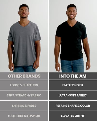 INTO THE AM V Neck T Shirts Men 6 Pack Fitted Casual Non-Branded Plain Undershirt Sleep Vneck Tshirt Multipack (Black/Charcoal/Grey/Indigo/Olive Green/White, Large) - Image 4