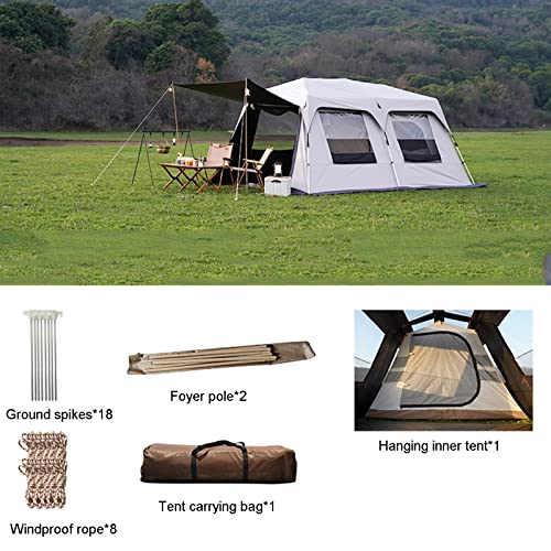 Tents Layer Double Camping Tent 12 Person, Family Cabin Tents, 2 Rooms, Straight Wall, 3 Doors and 3 Window with Mesh, , Big Tent for Outdoor, Picnic, Friends Gathering ( Color : With Exterior Tent , - Image 2