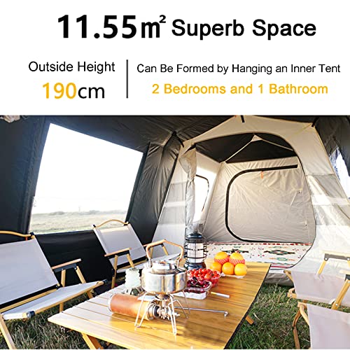 Tents Layer Double Camping Tent 12 Person, Family Cabin Tents, 2 Rooms, Straight Wall, 3 Doors and 3 Window with Mesh, , Big Tent for Outdoor, Picnic, Friends Gathering ( Color : With Exterior Tent , - Image 3
