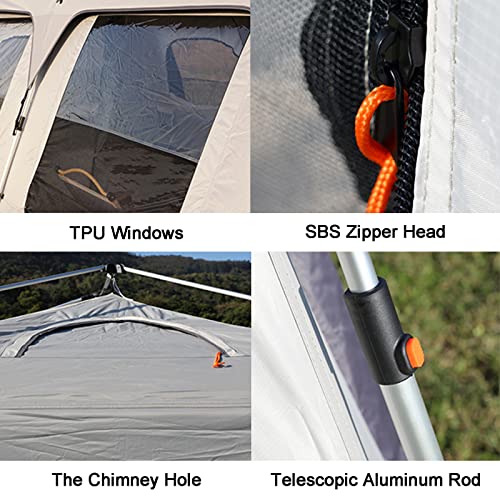 Tents Layer Double Camping Tent 12 Person, Family Cabin Tents, 2 Rooms, Straight Wall, 3 Doors and 3 Window with Mesh, , Big Tent for Outdoor, Picnic, Friends Gathering ( Color : With Exterior Tent , - Image 6