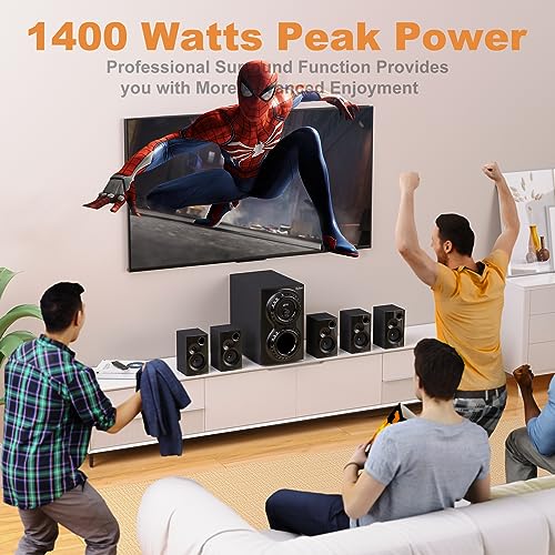 Bobtot Home Theater Sound System 5.1 Surround Sound Systems - 1400 Watts Peak Power 12" Subwoofer Strong Bass 5.1 Wired Home Audio Stereo Sound with Bluetooth ARC Optical Input for TV - Image 3
