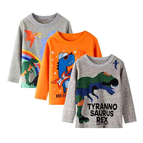 HILEELANG Kids Boy Long Sleeve Top Tee Shirt Basic Cotton Casual Dinosaur T-Shirt Winter Undershirt 5T - Image 5