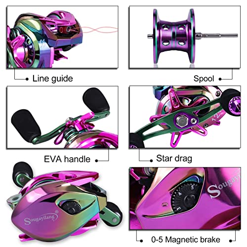 Telescopic Fishing Rod Fishing Rod 1.8m -2.4m M Power Carbon Fiber Baitcsting 5 Section Rod and 9+1BB Left/Right Hand Casting Reel Fishing Combos Set Outdoors Fishing Pole (1.98m and Left Hand) () - Image 5