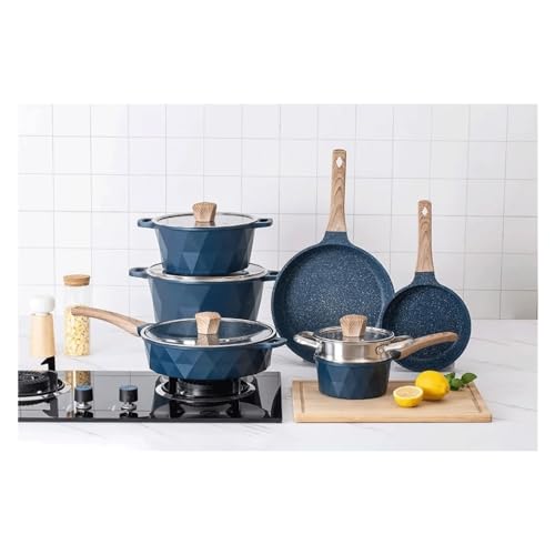 HIONJIN Kitchen Induction Cookware Sets - 13 Piece Nonstick Cast Aluminum Pots and Pans with Handles, Glass Lids - Image 3
