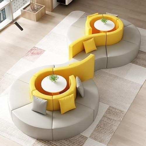 XAAKDELPO Elegant Client Seating Set: Curved Sofa with Center Table for Professional Reception Areas, Leather Office Lounge Furniture(E) - Image 7