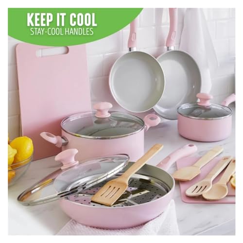HIONJIN Ceramic Nonstick 15pc Set Cookware Sets Pots and Pans Ceramic Non-stick Coating - Image 3