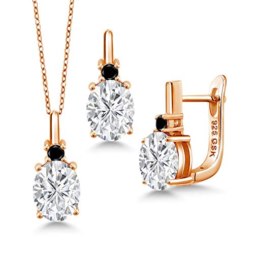 Gem Stone King 18K Rose Gold Plated Silver Pendant and Earrings Jewelry Set Near Colorless Oval 6.37cttw Moissanite and Diamond - Image 6