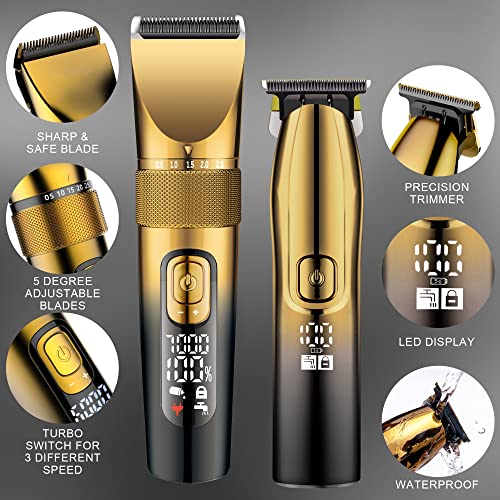Hair Clippers for Men, Professional Hair Clippers Golden T-Blade Trimmer Kit for Men 2 Set Machines Cordless Beard Barber Clipper - Image 2
