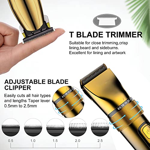 Hair Clippers for Men, Professional Hair Clippers Golden T-Blade Trimmer Kit for Men 2 Set Machines Cordless Beard Barber Clipper - Image 4