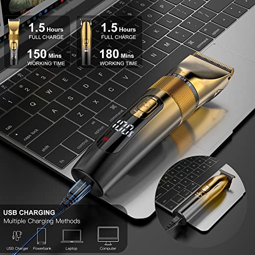 Hair Clippers for Men, Professional Hair Clippers Golden T-Blade Trimmer Kit for Men 2 Set Machines Cordless Beard Barber Clipper - Image 6