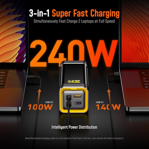 AOHI 240W Laptop Power Bank 27600mAh Portable Fast Charger (99.3wh), Airline-Compliant, 140W PD 3.1 Large Battery Pack The Future Starship for MacBook, iPad iPhone 16 Pro Max,Galaxy,Steam Deck, Grey - Image 4