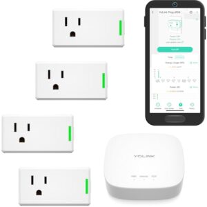 YoLink Smart Energy Plug 15A – 4-Pack, 1/4 Mile LoRa Range, High-Power Devices with Cycle Schedule, Real-Time Energy Monitoring, Overload Protection, Alerts, Alexa, Google, IFTTT, HA, Hub Included