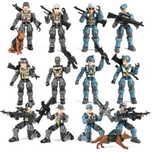 HAPTIME Army Men Action Figures with Weapons, Toy Soldiers for Boys, Plastic Army Toys for Boys 6-8, Birthday Gift for Military Collectors (6Pcs Blue + 6Pcs Gray)