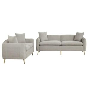 DUYHBAWRS 2 Piece Velvet Upholstered Sofa Sets,Loveseat and 3 Seat Couch Set Furniture Golden Metal Legs