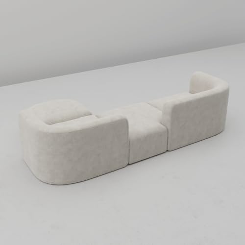 Acanva Luxury Modern Tight Curved Back Velvet Sofa, Minimalist Style Comfy Couch for Living Room Apartment, 4 Seater Modular Sectional, Cream - Image 7