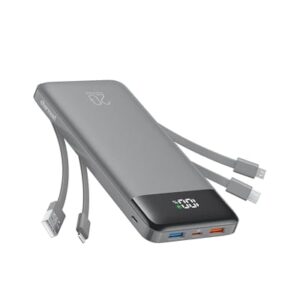 charmast 20000mAh Portable Charger with Built in Cables, 22.5W Travel Power Bank Fast Charging, USB C Cell Phone Battery Pack for iPhone 16/15/14/13/12/11 Series, iPad, Samsung, Android, Tablet