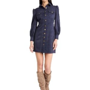 The Good Journey Women’s Long Sleeve Button Front Collared Shirt Mini Casual Work Dresses, Navy