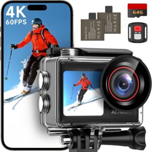 ODDV 4K60FPS 30MP Action Camera with Front LCD and Touch Rear Screens, Underwater Camera with 64GB Memory Card, 132FT Waterproof Camera, EIS, 5X Zoom, WiFi Remote Control（Black）