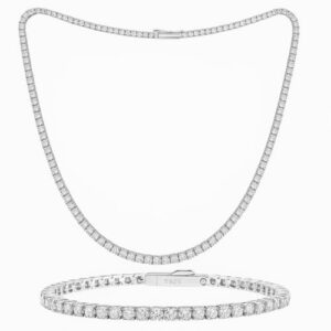 EcoGems LAB GROWN EXPERTS Eco Gems Moissanite Tennis Necklace and Bracelet Set – 18K White Gold Plated Sterling Silver, 3.50–5.50 Cttw, Unisex Fine Jewelry Gift Box