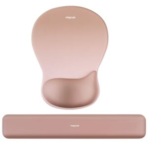 MOSISO Wrist Rest Support for Mouse Pad&Keyboard Set, Ergonomic Mousepad with Concave Curved Memory Foam, Non-Slip Base Pain Relief Comfortable Rectangular Easy Typing Pad for Home/Office, Brown