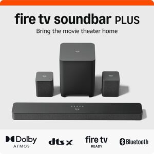 Amazon Fire TV Soundbar Plus with subwoofer and surround sound speakers (newest model), 5.1 channel, Dolby Atmos, clear dialogue