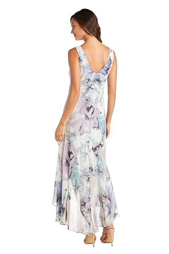 R&M Richards Women's Elegant Floral High-Low Chiffon Dress W/ 3/4 Sleeve Sheer Cropped Bolero | Daytime Whimsical Sundress Blue/Lavender - Image 4