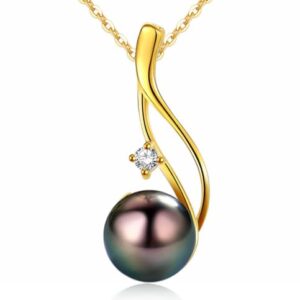 CHAULRI Tahitian Black Pearl Necklaces for Women – Anniversary, Birthday, Valentines Day Gifts for Wife, Girlfriend, Mom 18K Yellow Gold Plated 925 Sterling Silver Real Pearl Jewelry