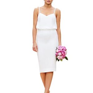 Dress the Population Womens Alondra Blouson Tank Pencil Skirt Midi Dress, Off White, X-Small US