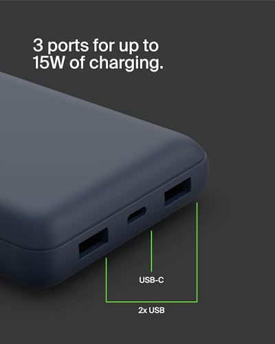 Belkin Portable Charger, USB C Power Bank 20000 mAh w/ 2 USB-A Ports, 15W w/ Type-A to Type-C Cable - iPhone 17, Air, Pro, Pro Max, AirPods, Samsung Galaxy S25, S24, Google Pixel 10, iPad, etc. - Blue - Image 9