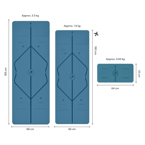 LIFORME Yoga Mat & Travel Mat & Yoga Pad Bundle Pack – Patented Alignment System, Eco-Friendly, Non-Slip Warrior-Grip, Made with Natural Rubber, Thick, Sweat Resistant, Comfortable - Blue/Blue/Blu - Image 2
