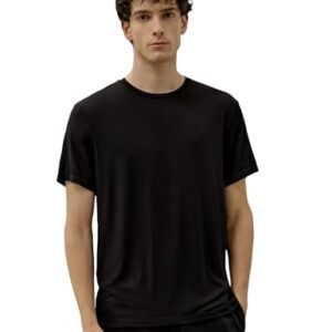LilySilk Silk Jersey Men’s T-Shirt Regular Fit Crewneck Short Sleeve Plain Tee for Work Holiday Comfort Black M